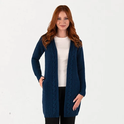 ML187 Merino Wool Aran Cable Knit Coatigan Ocean Blue ShamrockGift.com