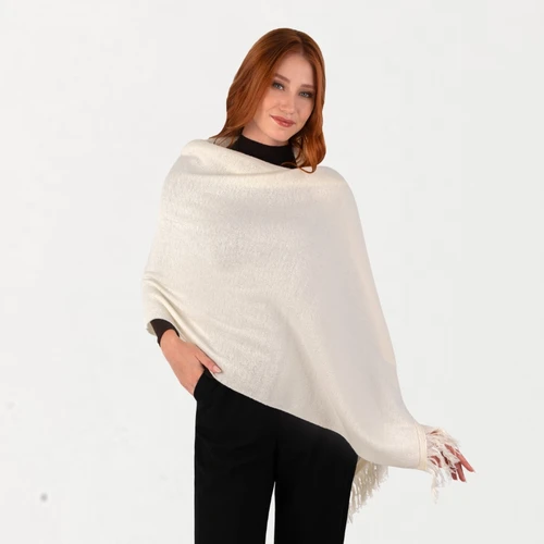 LLS216 Irish Lambswool Monochrome Scarf with Fringes White ShamrockGift.com