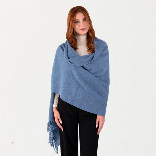 LLS216 Irish Lambswool Monochrome Scarf with Fringes Dark Blue ShamrockGift.com