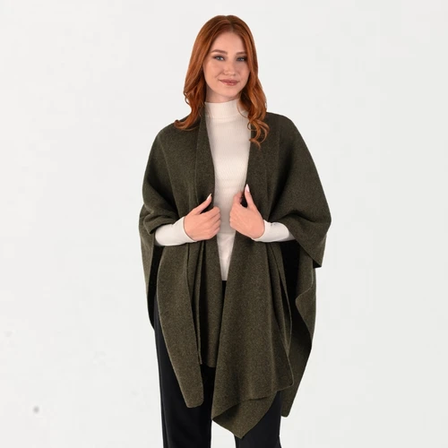 Aran Lambswool Monochrome Poncho Army Green ShamrockGift.com