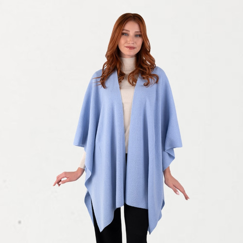 Aran Lambswool Monochrome Poncho Blue ShamrockGift.com