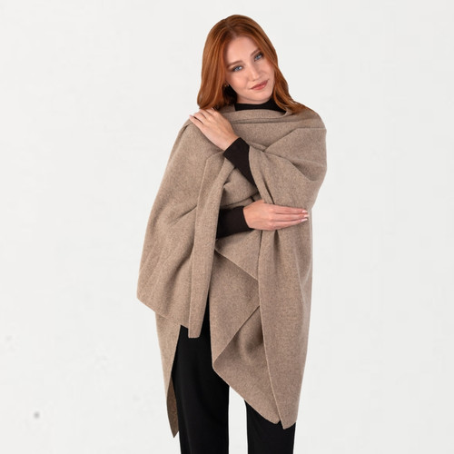Aran Lambswool Monochrome Poncho Brown ShamrockGift.com