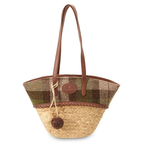 Handcrafted Islander Harris Tweed & Straw Bag Chesnut  ShamrockGift.com