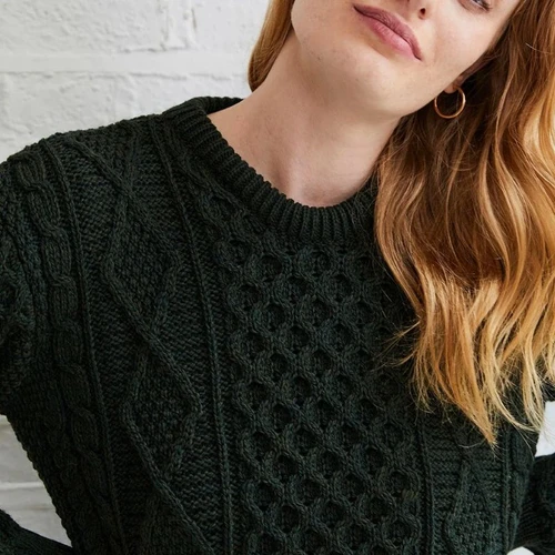 Supersoft Merino Wool Aran Crewneck Sweater Green ShamrockGifts.com