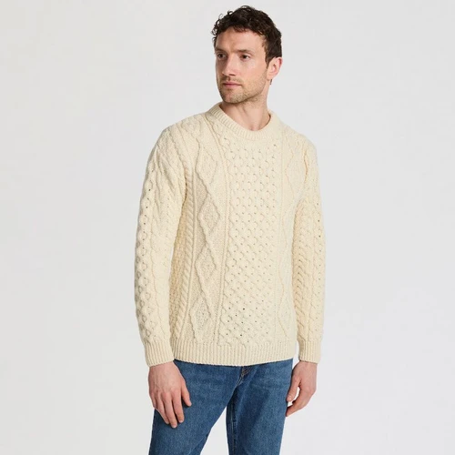 Aran Worsted Wool Crewneck Sweater White ShamrockGift.com