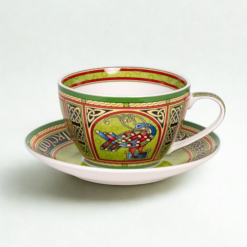 CL-79-8-Celtic Peacock Cup & Saucer-Irish Weave ShamrockGift