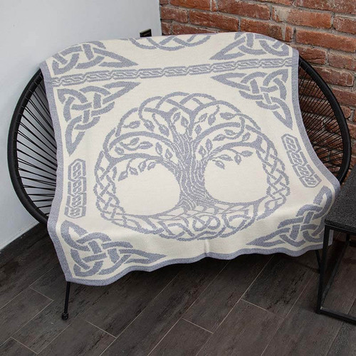SAOL Tree of Life Trinity Knot Throw Grey AWT317-OS ShamrockGift.com