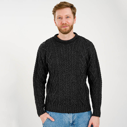 MM202 Traditional Men's Crew Neck Aran Sweater Front view Online on ShamrockGift.com