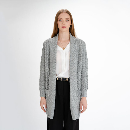 ML130-103 Merino Wool Ladies Open Front Irish Cardigan Shamrockgift.com