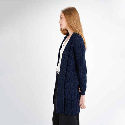 ML130-104 Merino Wool Ladies Open Front Irish Cardigan Side Shamrockgift.com