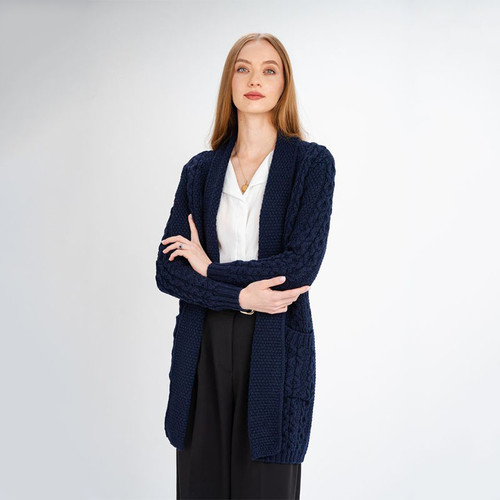 ML130-104 Merino Wool Ladies Open Front Irish Cardigan Shamrockgift.com