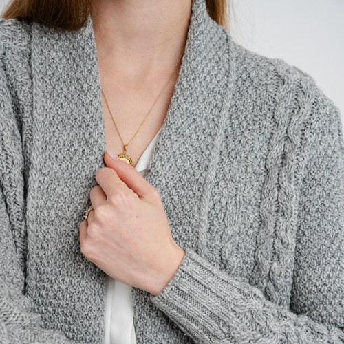 ML130-103 Merino Wool Ladies Open Front Irish Cardigan Closeup Knit View Shamrockgift.com