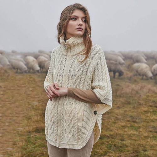 SAOL Funnel Neck Poncho Jacket ML107 Natural  ShamrockGift.com