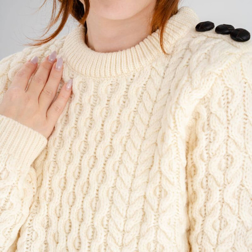 ML157-100 Ladies Signature Crew Neck Ribbed Sweater Natural Buttons ShamrockGift.com
