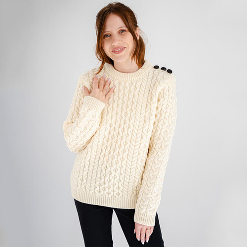 ML157-100 Ladies Signature Crew Neck Ribbed Sweater Natural Front ShamrockGift.com