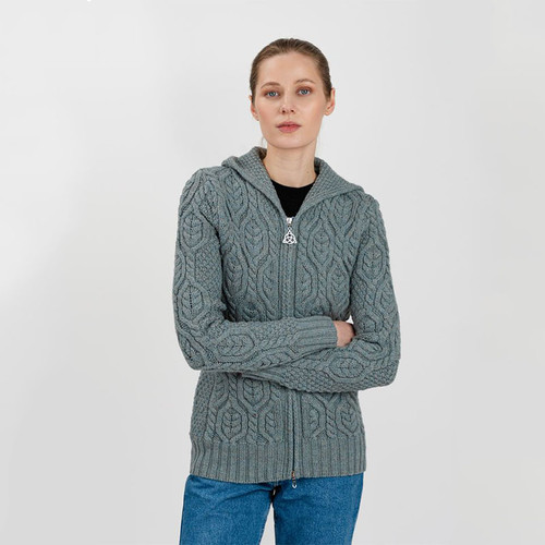 ML113-113 Merino Wool Aran Hooded Cardigan Shamrockgift.com