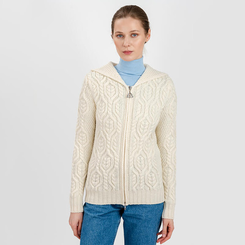 ML113-100 Merino Wool Aran Hooded Cardigan Shamrockgift.com