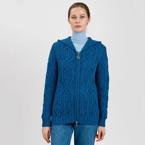 ML113-107 Merino Wool Aran Hooded Cardigan Shamrockgift.com