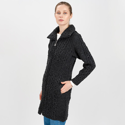 ML106-101 Aran Cable Knit Double Collar Zipped Cardigan ShamrockGift.com ML106-101 Aran Cable Knit Double Collar Zipped Cardigan ShamrockGift.com