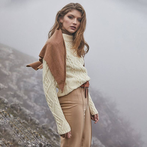SAOL Soft Merino Ladies Diamond Aran Sweater ML905 Natural ShamrockGift.com