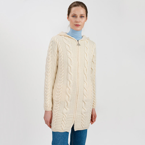 ML110-100 Aran Cable Knit Women's Merino Wool Coat Shamrockgift.com