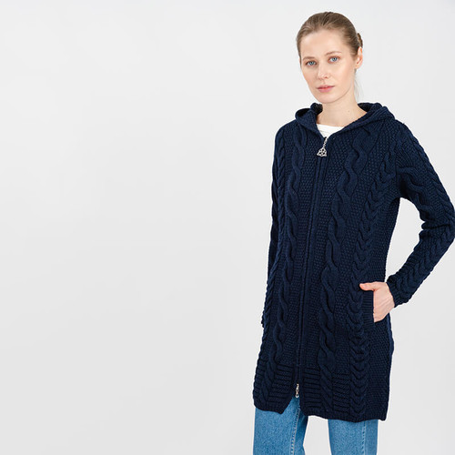 ML110-104 Aran Cable Knit Women's Merino Wool Coat Shamrockgift.com