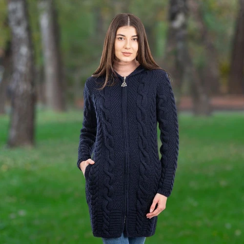 ML110-104 Aran Cable Knit Women's Merino Wool Coat Shamrockgift.com