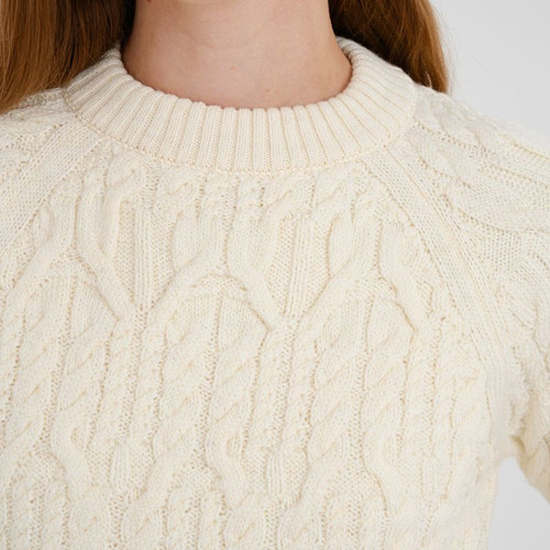 AWL103-303 SuperSoft Merino Wool Crew Neck Aran Sweater Closeup View ShamrockGift.com