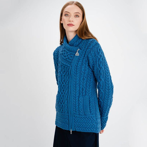 ML136-107 Cable Knit Side Zip Cardigan Open Front View ShamrockGift.com
