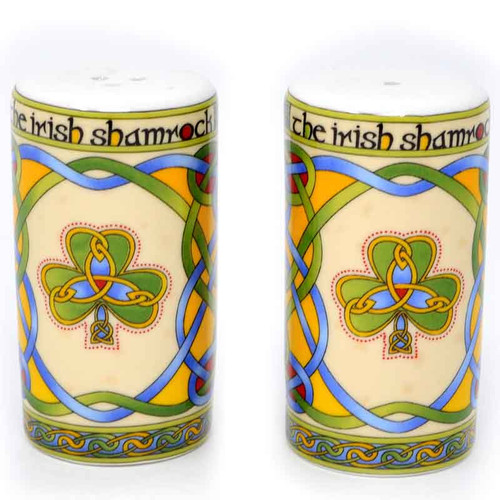 Royal Tara Irish Shamrock Salt & Pepper CL-73-9  front view ShamrockGift.com