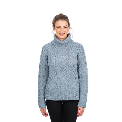SAOL Ladies Roll Neck Aran Sweater Denim Blue SA303 Shamrockgift.com