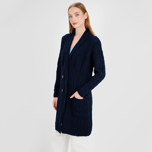 ML131-104 Ladies Double Breasted Shawl Collar Aran Coat Shamrockgift.com