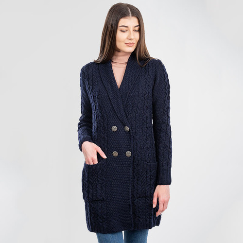 ML131-104 Ladies Double Breasted Shawl Collar Aran Coat Shamrockgift.com ML131-104 Ladies Double Breasted Shawl Collar Aran Coat Shamrockgift.com