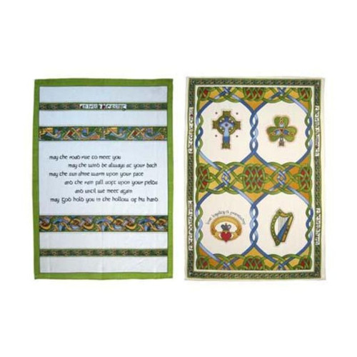 Royal Tara Two Pack Tea Towel Set Irish Blessing & Emblems of Ireland CL-73-40 Both towels ShamrockGift.com