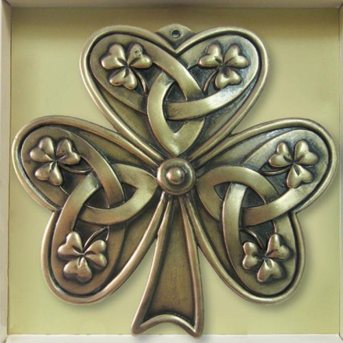 Close Up Irish Three-Leafed Bronze Plated Wall Plaque ShamrockGift.com