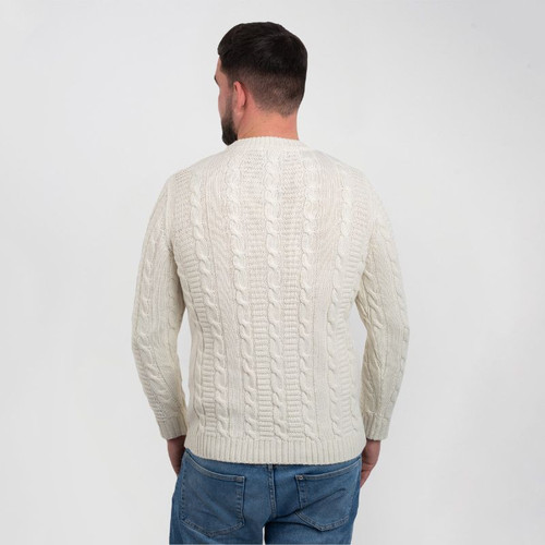 SAOL Men's Aran Crew Neck Sweater AWM210 Natural Back ShamrockGift.com