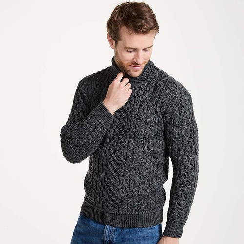 Men's Irish Traditional Aran Wool Pullover Sweater B406 Front ShamrockGift.com
