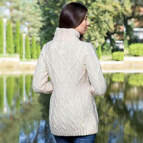 SAOL Ladies Merino Wool Cable Aran Cardigan With Zipper ML142-100 ShamrockGift.com