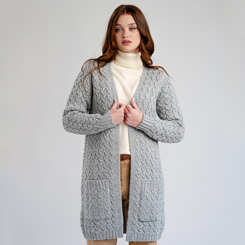 ML166-103 Grey Color Ladies Long Open Front Drape Cardigan ShamrockGift.com ML166-103 Grey Color Ladies Long Open Front Drape Cardigan ShamrockGift.com