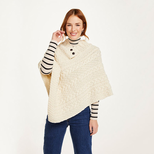 Aran Woollen Mills Fisherman Knit Poncho A200162 Shamrockgift.com Front View