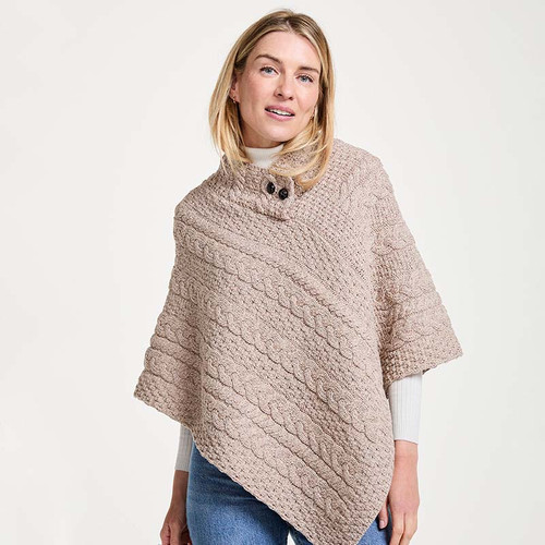 Aran Woollen Mills Fisherman Knit Poncho A200077 Shamrockgift.com Front View