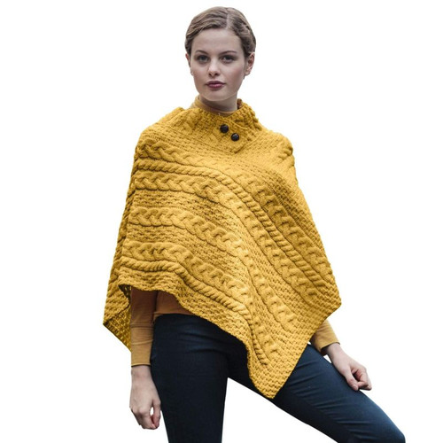 A200-658 Carraig Donn Traditional Knitted Ladies Poncho Front ShamrockGift