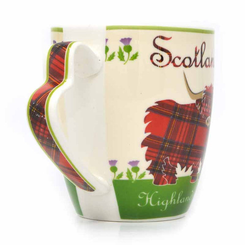 CL-88-2 Scottish Highland Cow Mug with Tartan Designed Handle ShamrockGift.com