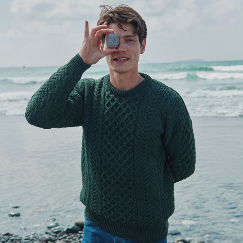 A8023-206 Irish Men's Crew Neck Sweater Green Lifestyle ShamrockGift.com