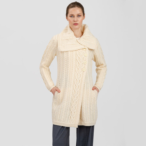 ML120-100 Chunky Collar Buttoned Irish Aran Coat Shamrockgift.com