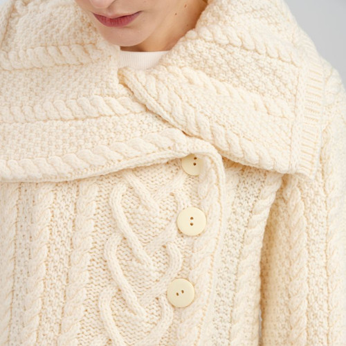 ML120-100 Chunky Collar Buttoned Irish Aran Coat Close Shamrockgift.com