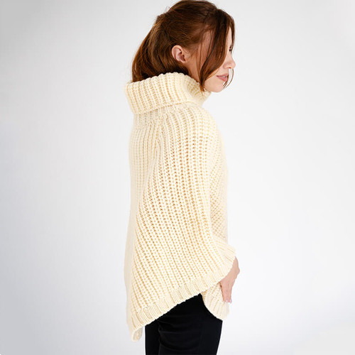 Saol Cable Cowlneck Poncho ML133 Natural Back Side Shamrockgift.com