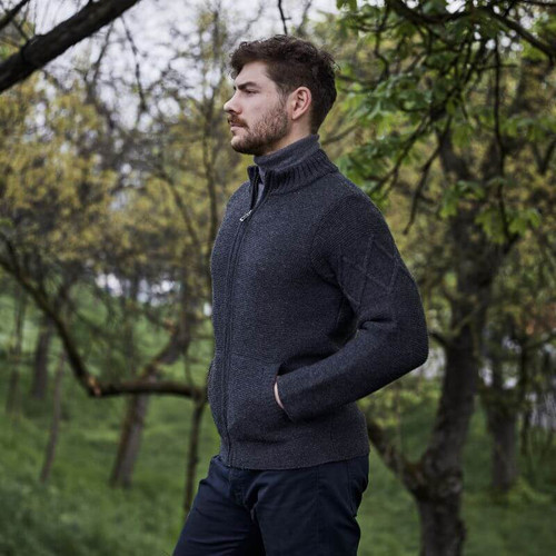SAOL Men's Full-Zip Cable Knit Cardigan MM223 Charcoal ShamrockGift.com