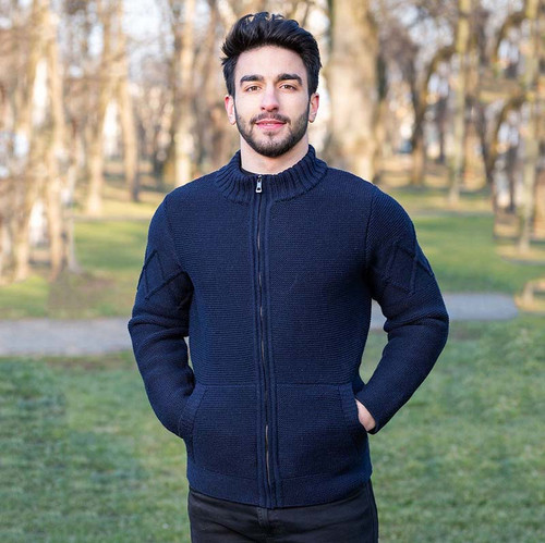 SAOL Men's Full-Zip Cable Knit Cardigan MM223 Navy ShamrockGift.com