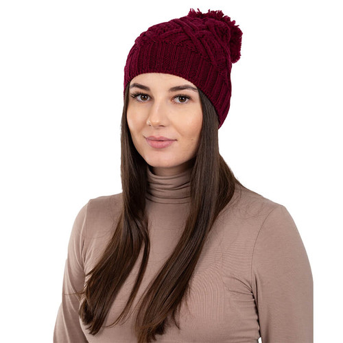 SAOL Ladies Irish Knit Bobble Wool Hat  Wine Red Color ML254 ShamrockGift.com